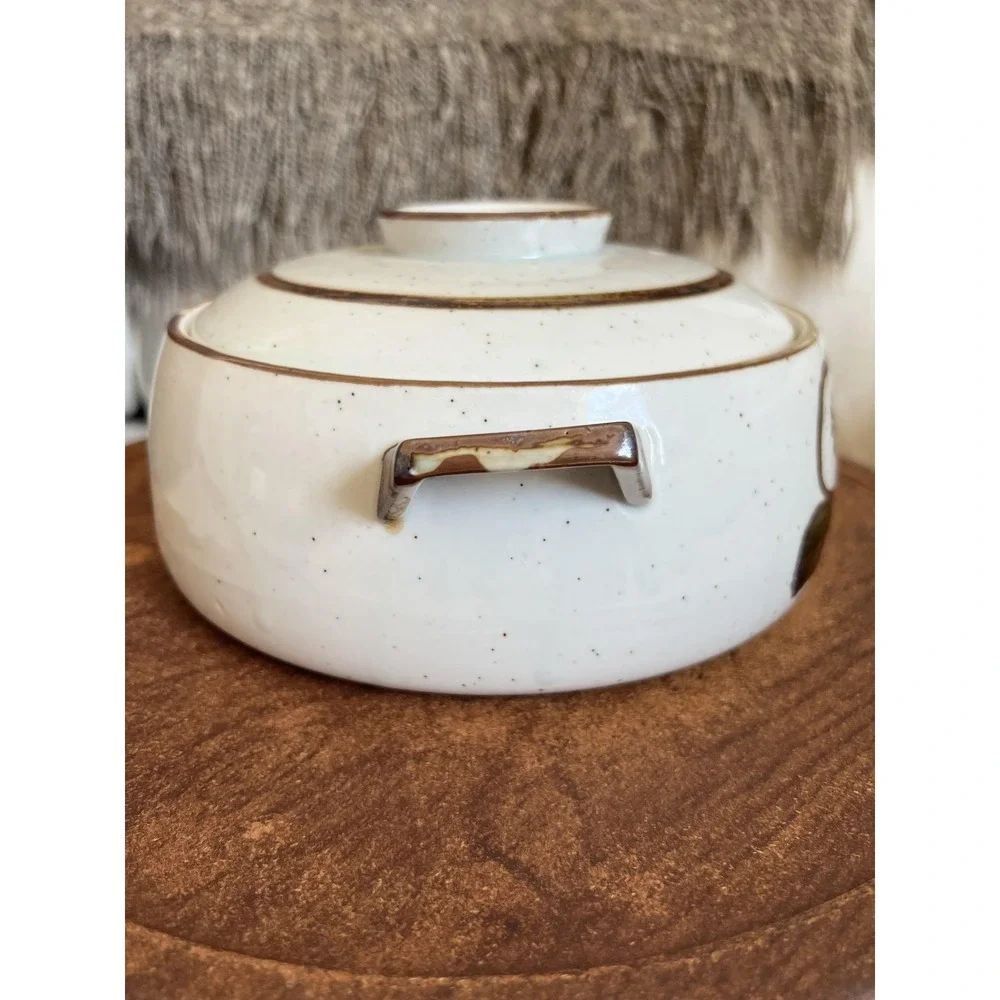 Vintage Otagiri Ceramic Casserole Hot Pot With Lid White Speckled Kitchen Rustic